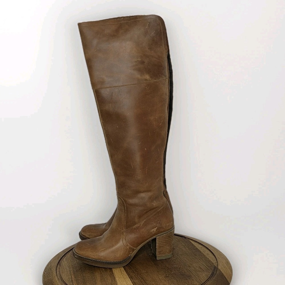 Fly London Over Knee-high Boots Sz 39 Us 8 Brown Leather Elastic Gusset Zipper